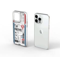 Apple iPhone 15 Pro Max Kılıf M-safe Şarj Özellikli Bilet Desenli Wiwu Turkey B Serisi Kılıf Mavi 
