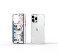 Apple iPhone 15 Pro Max Kılıf M-safe Şarj Özellikli Bilet Desenli Wiwu Turkey B Serisi Kılıf Mavi 
