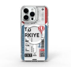 Apple iPhone 15 Pro Max Kılıf M-safe Şarj Özellikli Bilet Desenli Wiwu Turkey B Serisi Kılıf Mavi 