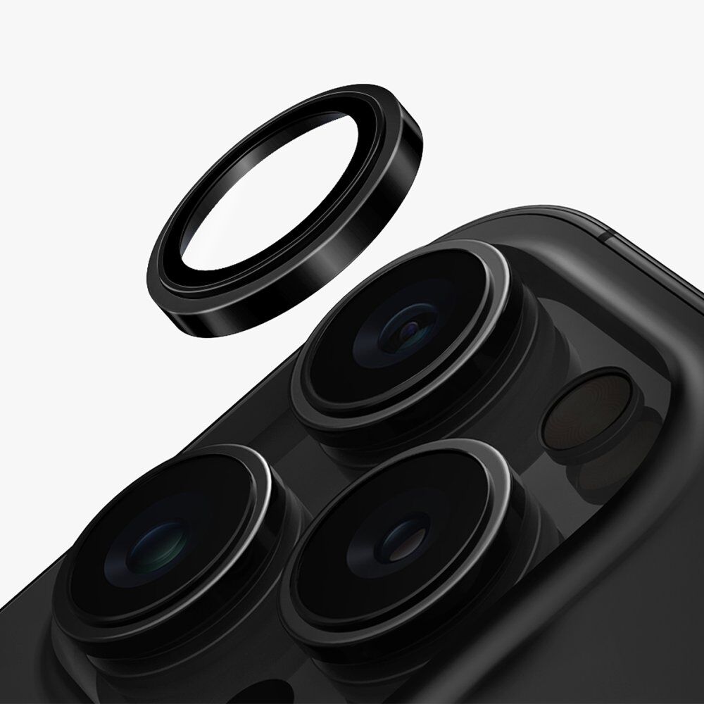 Uniq iPhone 16 Pro Max Optix Çelik Çerçeveli Sapphire Kamera Lens Koruyucu - Siyah Siyah
