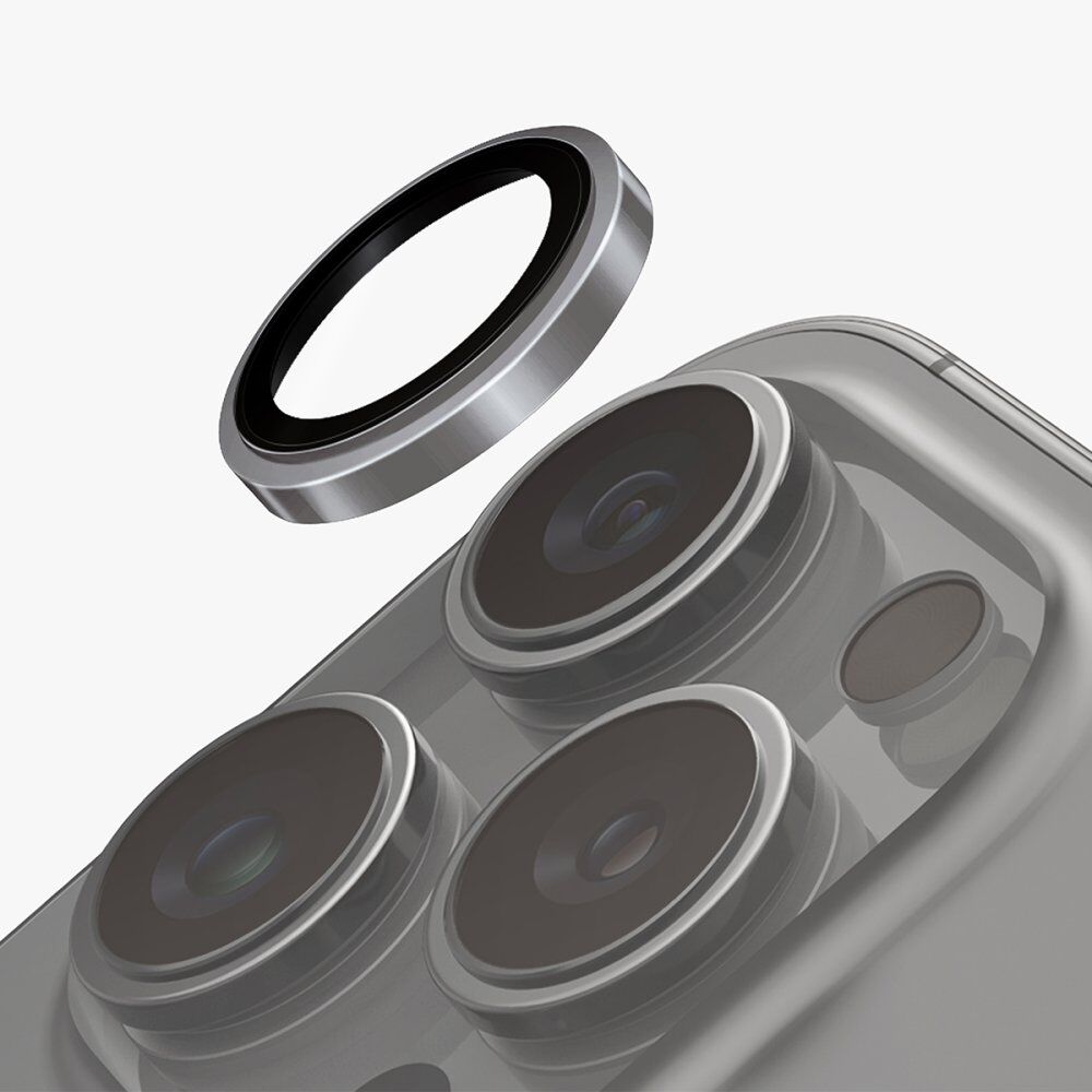 Uniq iPhone 16 Pro Max Optix Çelik Çerçeveli Sapphire Kamera Lens Koruyucu - Siyah Gri