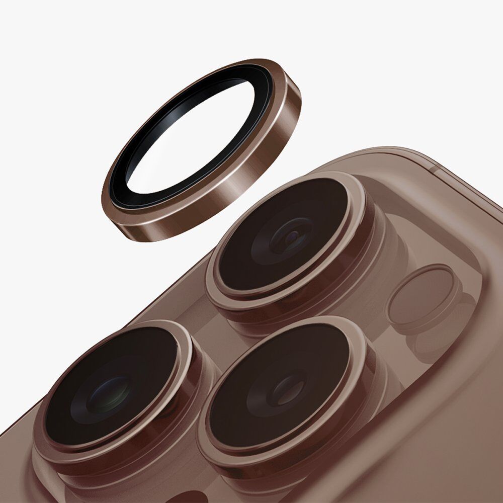 Uniq iPhone 16 Pro Max Optix Çelik Çerçeveli Sapphire Kamera Lens Koruyucu - Siyah Gold