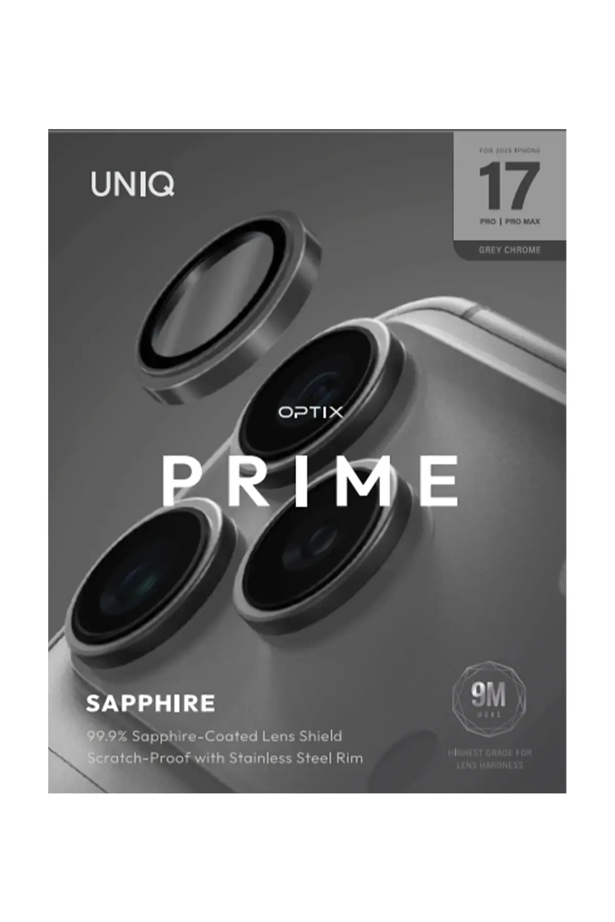 Uniq iPhone 17 Pro / 17 Pro Max Optix Çelik Çerçeveli Sapphire Kamera Lens Koruyucu