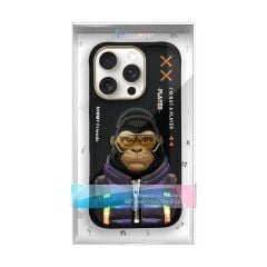 iPhone 16 Pro 3D Gerçek Nakış İşlemeli Kabartmalı Gözlük Fermuar Mont Gorilla Detaylı Cool Cute 2.0 Silikon Kılıf