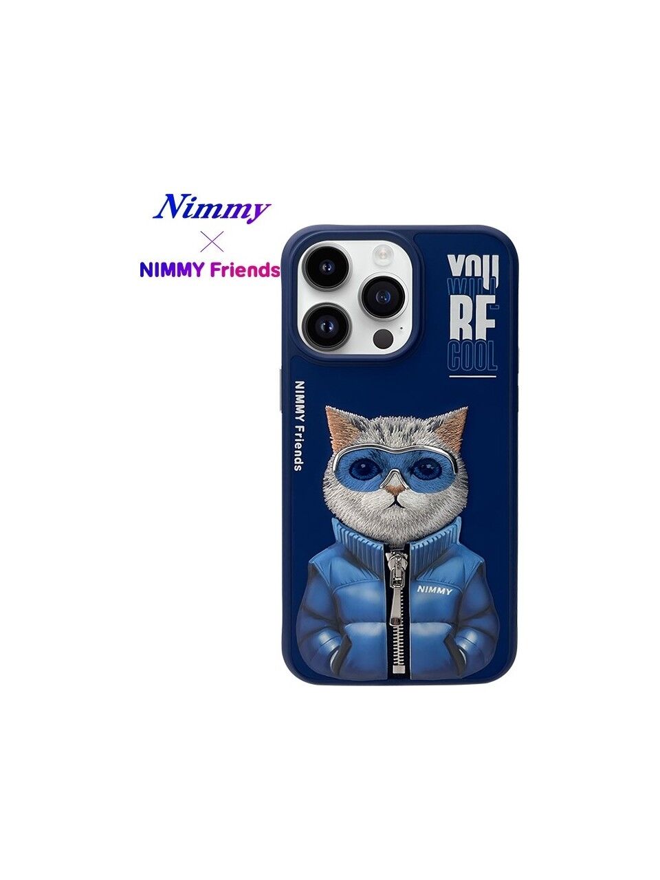 Nimmy iPhone 16 Pro Max Uyumlu 3D Gözlük Fermuar Kedi Detaylı Nakış İşlemeli Kabartmalı Cool Cute Kılıf