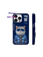 Nimmy iPhone 16 Pro Max Uyumlu 3D Gözlük Fermuar Kedi Detaylı Nakış İşlemeli Kabartmalı Cool Cute Kılıf
