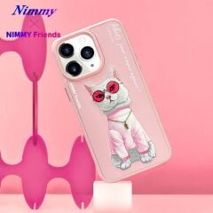 iPhone 15 Pro Max 3D Gerçek Nakış İşleme Kabartmalı Beyaz Kedi Zincir Gözlük Detaylı Cool Glasses Silikon Kılıf
