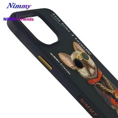 iPhone 15 Pro Max 3D Gerçek Nakış İşleme Kabartmalı Köpek Zincir Gözlük Detaylı Cool Glasses Silikon Kılıf