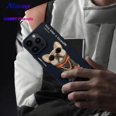 iPhone 15 Pro Max 3D Gerçek Nakış İşleme Kabartmalı Köpek Zincir Gözlük Detaylı Cool Glasses Silikon Kılıf