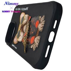 iPhone 15 Pro Max 3D Gerçek Nakış İşleme Kabartmalı Köpek Zincir Gözlük Detaylı Cool Glasses Silikon Kılıf