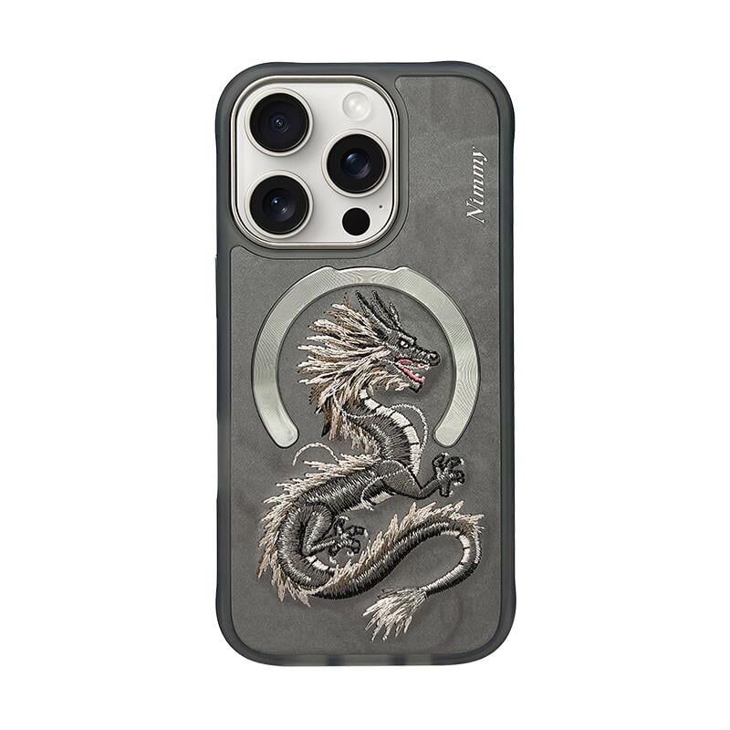 iPhone 16 Pro Max 3D Gerçek Nakış işlemeli MagSafe Özellikli Fantasy Animal Golden Dragon Silikon Kılıf