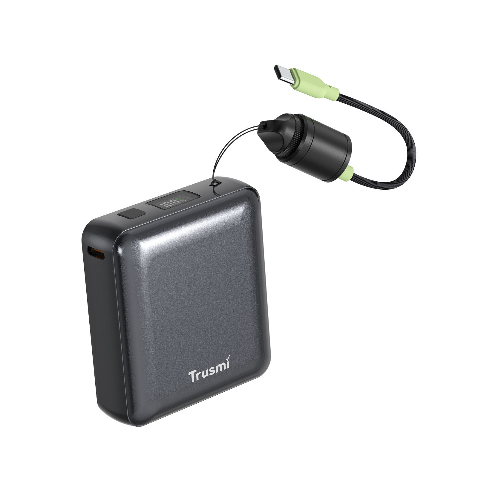 TRUSMI PB06-01 PD22.5W Dijital Göstergeli Powerbank 10000mAh Dahili USB-C Kablolu Siyah