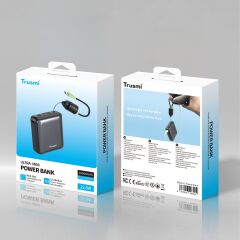 TRUSMI PB06-01 PD22.5W Dijital Göstergeli Powerbank 10000mAh Dahili USB-C Kablolu Siyah