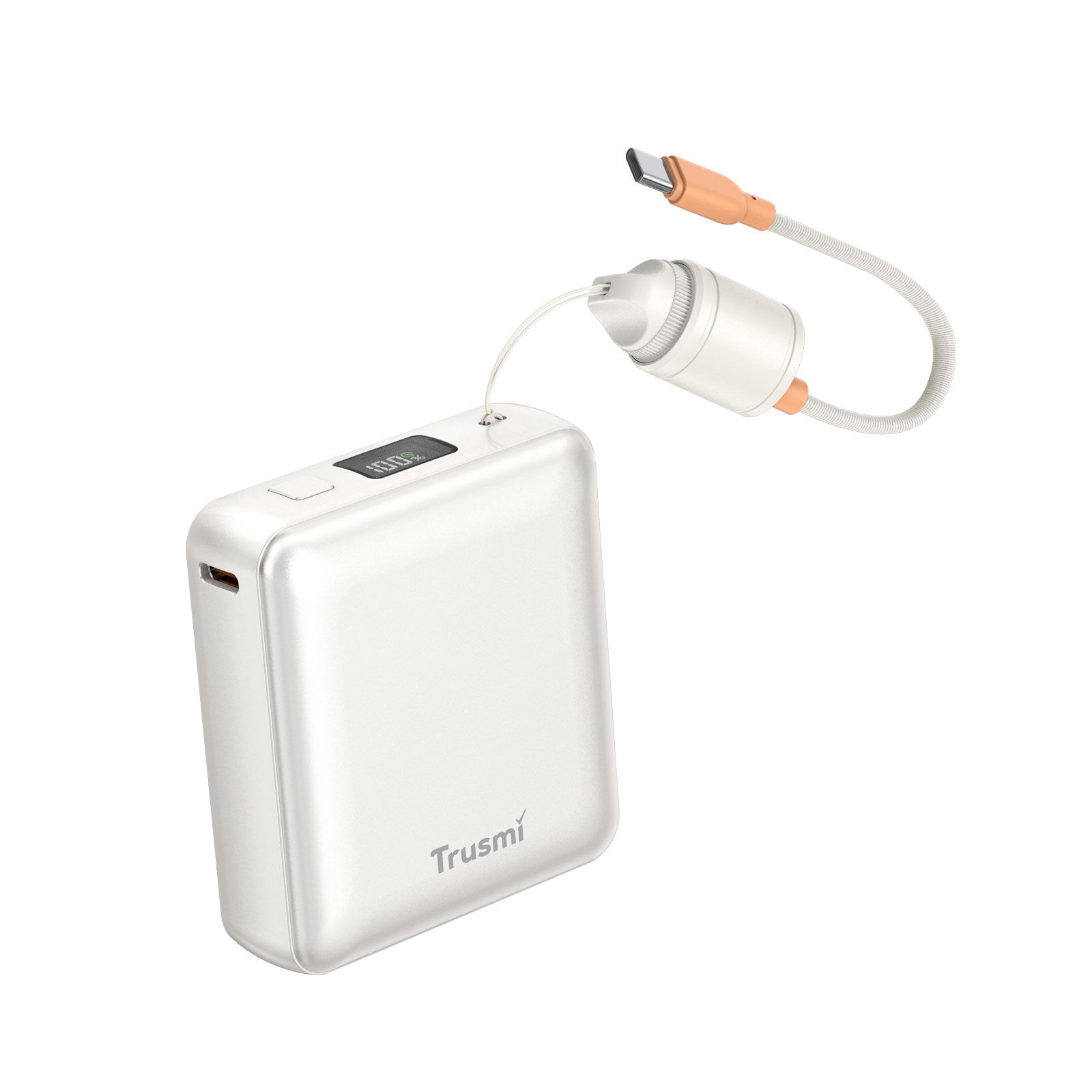 TRUSMI PB06-01 PD22.5W Dijital Göstergeli Powerbank 10000mAh Dahili USB-C Kablolu Beyaz 