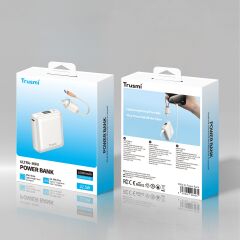 TRUSMI PB06-01 PD22.5W Dijital Göstergeli Powerbank 10000mAh Dahili USB-C Kablolu Beyaz 