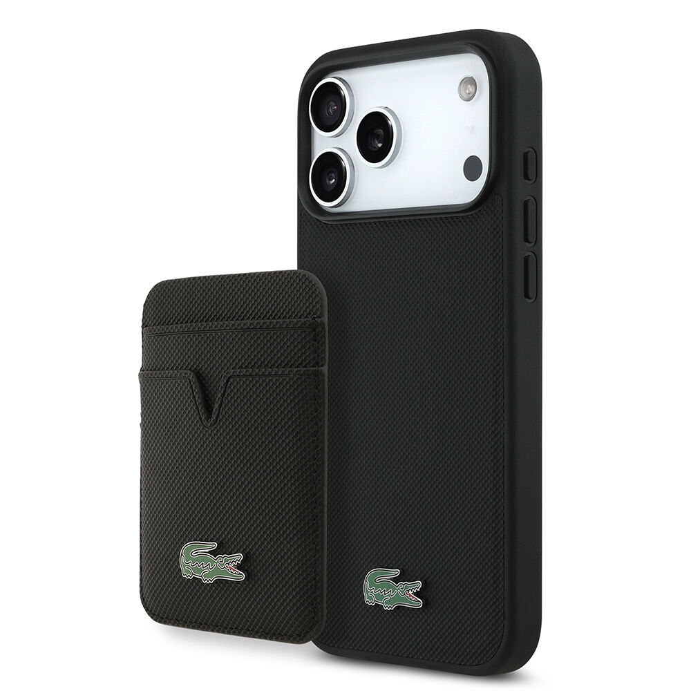 Apple iPhone 17 Pro Max Kılıf Lacoste Orjinal Lisanslı M-safe Şarj Özellikli PU Pike Desenli Metal Logolu Kartlıklı Kapak