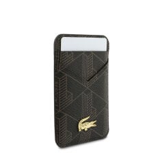 Apple iPhone 17 Pro Max Kılıf Lacoste Orjinal Lisanslı M-safe Şarj Özellikli PU Deri Tasarımlı Kartlıklı Karışık Monogram Desenli Kapak