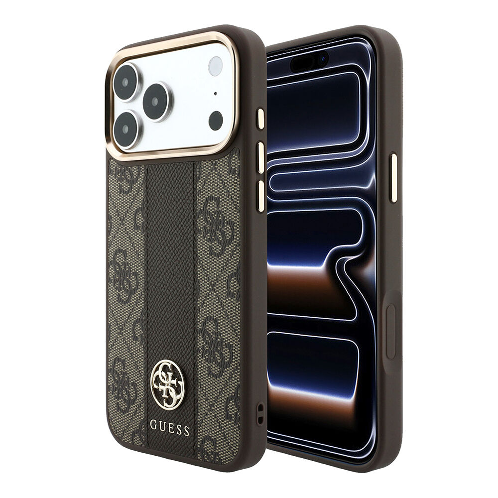 Apple iPhone 18 Pro Max Kılıf Guess Orjinal Lisanslı M-safe Şarj Özellikli Deri 4G Desenli Şeritli Yazı Logolu Kapak