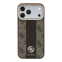 Apple iPhone 18 Pro Max Kılıf Guess Orjinal Lisanslı M-safe Şarj Özellikli Deri 4G Desenli Şeritli Yazı Logolu Kapak