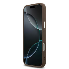 Apple iPhone 17 Pro Max Kılıf Guess Orjinal Lisanslı M-safe Şarj Özellikli Gümüş Metal Kamera Çerçeveli Üçgen Logo 4G Desenli Kapak