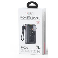 Yesido MH103 20.000 mAh 22.5W PD Hızlı Şarj ve 15W Kablosuz Şarj Destekli Priz Uçlu Powerbank - Siyah