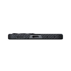 Galaxy Z Flip 8 Kılıf M-safe Şarj Özellikli 600D Aramid Karbon Fiber Pitaka Edge Serisi Black-Grey Twill Kapak