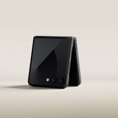 Galaxy Z Flip 7 Kılıf M-safe Şarj Özellikli 600D Aramid Karbon Fiber Pitaka Ultra-Slim Classic Serisi Black-Grey Twill Kapak
