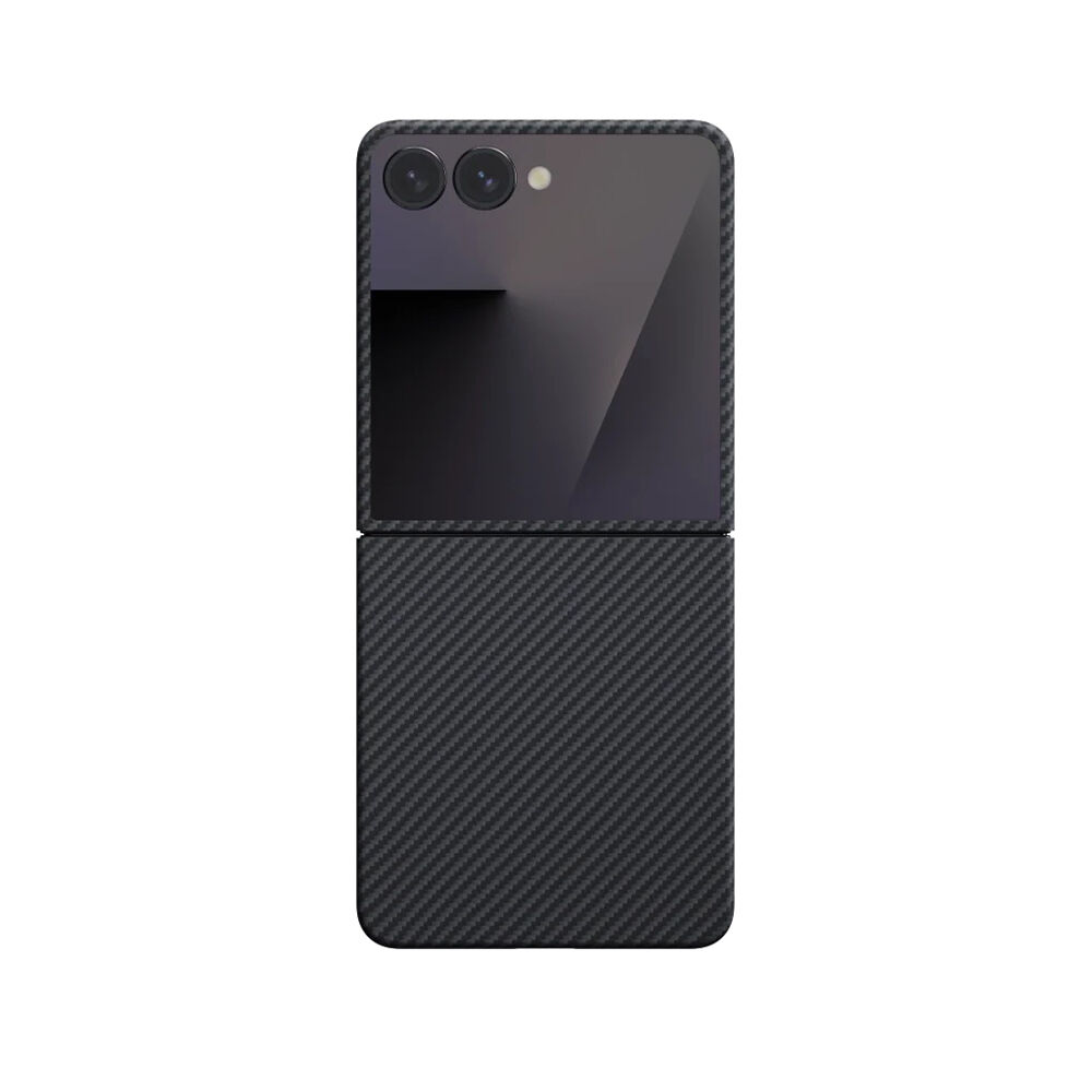 Galaxy Z Flip 7 Kılıf M-safe Şarj Özellikli 600D Aramid Karbon Fiber Pitaka Ultra-Slim Classic Serisi Black-Grey Twill Kapak