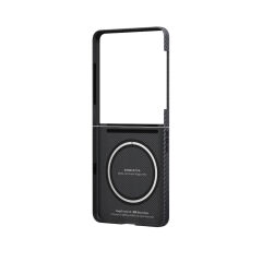 Galaxy Z Flip 7 Kılıf M-safe Şarj Özellikli 600D Aramid Karbon Fiber Pitaka Ultra-Slim Classic Serisi Black-Grey Twill Kapak