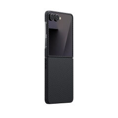 Galaxy Z Flip 7 Kılıf M-safe Şarj Özellikli 600D Aramid Karbon Fiber Pitaka Ultra-Slim Classic Serisi Black-Grey Twill Kapak
