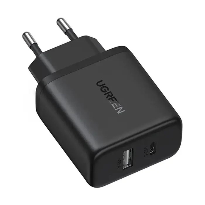 Ugreen X227 20W GaN Duvar Şarj Cihazı 1x USB-A 1x USB-C Siyah