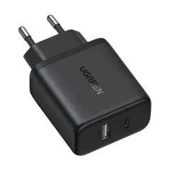 Ugreen X227 20W GaN Duvar Şarj Cihazı 1x USB-A 1x USB-C Siyah