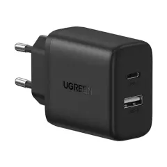 Ugreen X227 20W GaN Duvar Şarj Cihazı 1x USB-A 1x USB-C Siyah