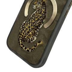 NIMMY iPhone 15 Pro Max Uyumlu | MagSafe Destekli 3D Gerçek Nakış İşlemeli Leopar Kılıf