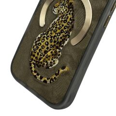 NIMMY iPhone 15 Pro Max Uyumlu | MagSafe Destekli 3D Gerçek Nakış İşlemeli Leopar Kılıf