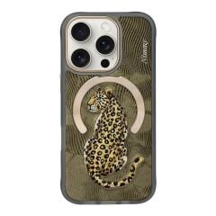 NIMMY iPhone 15 Pro Max Uyumlu | MagSafe Destekli 3D Gerçek Nakış İşlemeli Leopar Kılıf