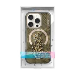 NIMMY iPhone 15 Pro Max Uyumlu | MagSafe Destekli 3D Gerçek Nakış İşlemeli Leopar Kılıf
