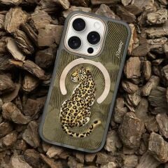 NIMMY iPhone 15 Pro Max Uyumlu | MagSafe Destekli 3D Gerçek Nakış İşlemeli Leopar Kılıf
