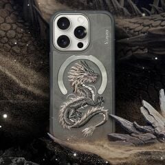 NIMMY iPhone 15 Pro Max Uyumlu | MagSafe Destekli 3D Gerçek Nakış İşlemeli Golden Dragon Kılıf