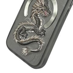 NIMMY iPhone 15 Pro Max Uyumlu | MagSafe Destekli 3D Gerçek Nakış İşlemeli Golden Dragon Kılıf