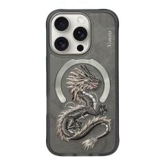 NIMMY iPhone 15 Pro Max Uyumlu | MagSafe Destekli 3D Gerçek Nakış İşlemeli Golden Dragon Kılıf