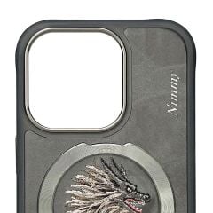 NIMMY iPhone 15 Pro Max Uyumlu | MagSafe Destekli 3D Gerçek Nakış İşlemeli Golden Dragon Kılıf