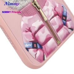 NIMMY iPhone 15 Pro Max | 3D Nakış İşlemeli Gözlük ve Fermuar Detaylı Kedicik Desenli Silikon Kılıf 2.0