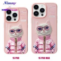 NIMMY iPhone 15 Pro Max | 3D Nakış İşlemeli Gözlük ve Fermuar Detaylı Kedicik Desenli Silikon Kılıf 2.0