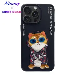 NIMMY iPhone 13 3D Gerçek Nakışlı Kedi Figürlü Gözlük ve Zincir Detaylı Cool Glasses Kılıf