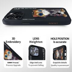 NIMMY iPhone 13 3D Gerçek Nakışlı Kedi Figürlü Gözlük ve Zincir Detaylı Cool Glasses Kılıf