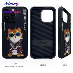 NIMMY iPhone 13 3D Gerçek Nakışlı Kedi Figürlü Gözlük ve Zincir Detaylı Cool Glasses Kılıf