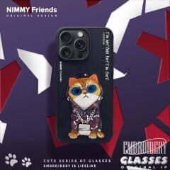 NIMMY iPhone 13 3D Gerçek Nakışlı Kedi Figürlü Gözlük ve Zincir Detaylı Cool Glasses Kılıf