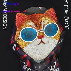 NIMMY iPhone 13 3D Gerçek Nakışlı Kedi Figürlü Gözlük ve Zincir Detaylı Cool Glasses Kılıf