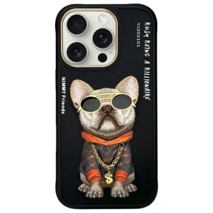 Nimmy iPhone 16 Pro Telefon Kılıfı Gözlük Şeklinde Havalı Köpek - Siyah